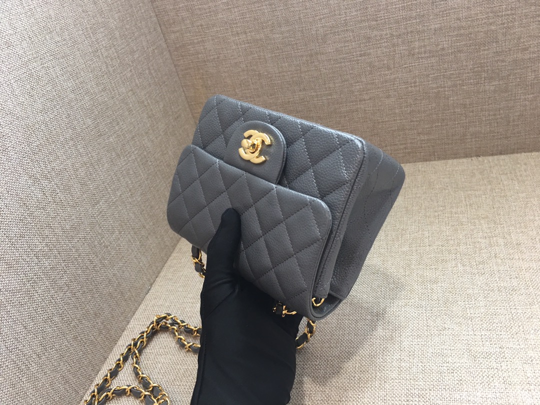 Mini Classic Flap Caviar Bag A01115 Dark Gray/Gold